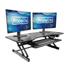 Support de bureau debout réglable en hauteur Rocelco de 45 pouces avec plateau de clavier coulissant et rétractable-Le plateau pour clavier mesure 28,7" de large x 9,6" de profondeur