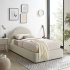 Modway Resort Upholstered Fabric Arched Round Twin Platform Bed - Heathered Weave Ivory-Dense Foam Padding