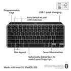 Logitech MX Keys Mini for Mac Minimalist Wireless Keyboard - For MacBook Pro, Macbook Air, iMac, iPad - Compact - Bluetooth -  Space Grey-Multi Mac Connectivity: Pair MX Keys Mini for Mac compact keyboard with multiple Mac computers and iPads via Bluetooth Low Energy and switch between them seamlessly
