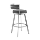 Armen Living - Roman Tabouret de Bar Pivotant de 66 cm de Hauteur de Comptoir en Similicuir Gris et Acier Inoxydable Brossé-5
