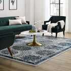 Modway Entourage Kensie Distressed Floral Moroccan Trellis Area Rug - 8 ft W x 10 ft L - Ivory/Blue-Tight Low Pile Weave