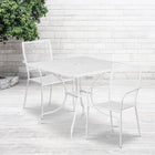 35.5'' Square White Indoor-Outdoor Steel Patio Table Set with 2 Square Back Chairs [CO-35SQ-02CHR2-WH-GG]-White Powder Coat Finish