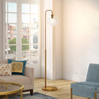 Hudson&Canal Harrison Arc Floor Lamp with Glass Shade - Brass/Clear-Clean with a soft, dry cloth and no harsh chemicals or abrasive cleaning materials
