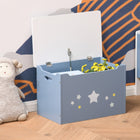 Qaba - Boîte de rangement en bois pour jouets pour enfants avec barre de maintien à gaz, banc d’assise - bleu-Avec des images et des décorations d'étoiles, cette jolie boîte de rangement attire davantage l'attention de vos enfants  
