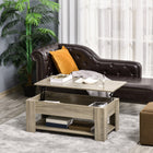 HOMCOM Lift Top Coffee Table with Hidden Storage Compartment and Shelf - Grey-Spacious rising tabletop creates a comfortable working area