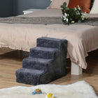 PawHut 4-Step Pet Stairs - Dark Grey-Removable cover for easy washing by hand or machine 