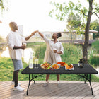 Homy Casa - Table pliante portative en plastique effet bois de 6 pi avec 4 hauteurs réglables - Noir-Le plateau imperméable se nettoie facilement