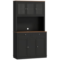 HOMCOM 71" H Pantry Cabinet with Microwave Space and Tall Kitchen Hutch - Black-Eight compartments and two drawers maximize kitchen storage options 