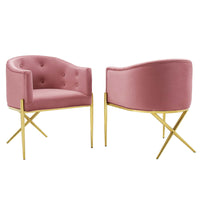 Modway Savour Performance Velvet Accent Dining Armchair - Dusty Rose - 2 Pack-Tufted Dining Armchair