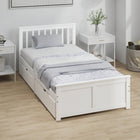 HOMCOM Twin Size Wood Platform Bed Frame with Drawers - White-Embedded slat design keeps your mattress in place—no more sliding