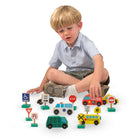 Melissa & Doug - Véhicules en bois et panneaux de signalisation de 15 pièces-Véhicules en bois et panneaux de signalisation Melissa & Doug avec 6 voitures et 9 panneaux