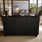 Manhattan Comfort Granville 55.04" Modern Sideboard - Black-Includes 3 Full Extension Drawers with Top Drawer Designed in Vertical Textured Ribbed Lines Made from Solid Wood and 3 Concealed Shelves