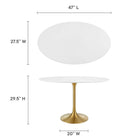 Modway Lippa 48" Oval Wood Dining Table - Gold White-Lacquered MDF Tabletop