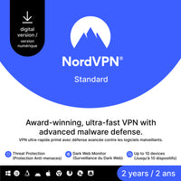 NordVPN Standard 2-Year VPN & Cybersecurity Software Subscription For 10 Devices [Download]-Valid email address must be provided at checkout