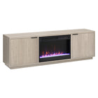 Hudson&Canal - Meuble TV Mansfield avec foyer en cristal de 66 cm pour téléviseurs jusqu'à 198 cm - Blanc aulne-Comprend une cheminée électrique avec un lit de flammes en cristal et deux armoires fermées avec 4 étagères pour un grand espace de rangement