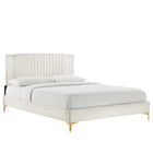 Modway - Zahra Lit plateforme Simple en velours haute performance avec capitonnage vertical et pieds en métal doré - Blanc-Velours de performance résistant aux taches