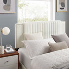 Modway Zahra Channel Tufted Performance Velvet Queen Platform Bed with Wood Legs and Gold Metal Sleeves - White-Wood Slat Support System