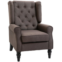 HOMCOM - Fauteuil d’appoint en tissu avec pieds en bois - accoudoirs roulés pour chambre à coucher - brun-Idéal pour le salon, la chambre, le bureau, la salle de réunion et plus encore 
