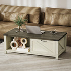 HOMCOM Farmhouse Coffee Table with Storage Shelf for Living Room - White-Large storage space with 2 open shelves and 1 drawer