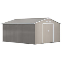 Outsunny 11' x 13' Garden Storage Shed with Foundation Kit - Light Grey-Large inner space for storing tools bicycle, garden tools, lawn care equipment and more
