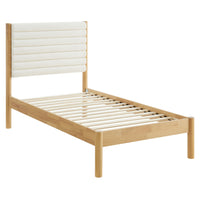 Modway Olea Channel Tufted Boucle Solid Wood Twin Platform Bed - Feather Oak-Channel Tufted Boucle Upholstered Headboard