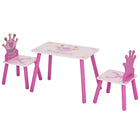 Qaba Kids Wooden Table and Chairs 3-Piece Set - Crown Design - Pink-Great for your kid's bedroom, playroom, or the living room 