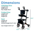 Journey UPWalker Premium Lite Upright Mobility Walker - Black-Includes oversized 10" front wheels and 8" rear wheels for a smoother ride
