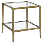 Hudson&Canal - Table d'appoint carrée Hera 50 cm de large avec étagère en verre - Laiton antique-Un design contemporain moderne pour votre salon, votre chambre et plus encore