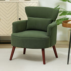 HOMCOM Accent Chair with Solid Wood Legs - Lumbar Pillow - Thick Seat for Living Room - Green-Wingback design adds a touch of elegance 
