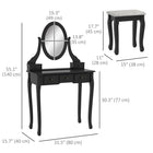 HOMCOM Vanity Desk with Stool - 31.5" L x 15.7" W x 55.1" H - Black-5 drawers for plenty of storage space 