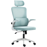 Vinsetto High Back Office Chair with Rotatable Headrest, Lumbar Back Support - Light Blue-Lumbar support relieves your low back pressure