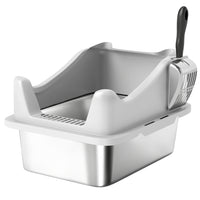 PawHut Stainless Steel Cat Litter Box with Metal Litter Scoop - 17" L x 13.1" W - Grey-Made from 201 stainless steel, resists bacteria and odors for hygiene 