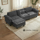 HOMCOM L-Shaped Sectional Couch with Deep Seat and Ottoman - Dark Grey-Wide, padded armrests double as pillows for added neck and head support