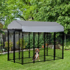 PawHut Outdoor Welded Wire Dog Kennel with Cover - 8' x 4' x 6' - Black/Silver-Reversible stable canopy top offers rain and sun protection 