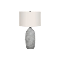 Monarch Specialties 27" H Table Lamp - Grey Resin / Ivory / Cream Shade-Designed in a vase-like shape, this 27"h textured grey resin table lamp with flowing lines, topped with an ivory linen drum shade and finished with a contrasting black round finial on top, brings modern style to any living room, bedroom, or office space