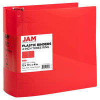 JAM Paper Plastic 4" 3-Ring Binder - Red-Colour: Red, Green, Blue & Orange | Be stylish and organized with colourful binders.