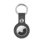 Logiix Leather Key Tag for Airtag With Grey Stitching - Black-Crafted from premium vegan leather