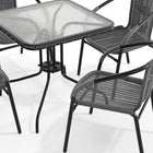 Flash Furniture 28" Square Glass Metal Table with Grey Rattan Edging & 4 Grey Rattan Stack Chairs-5mm Thick Glass