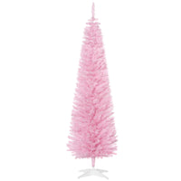 HOMCOM 6' Pencil Artificial Christmas Tree - Pink-Artificial Christmas tree has a slim pencil style 
