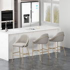 Manhattan Comfort Gracie 22" Modern Leatherette Upholstered Barstool - Stone and Gold - 3 Pack-Frame and Legs Features Choice of Fully Welded Black Steel or Gold Stainless Steel