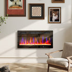 HOMCOM 36" Electric Wall Fireplace with Eco Mode - 1500 W-Create flame effects with 12 flame colours, 12 crystal bed hues, 5 speeds and 5 brightness. Independent flame effect for all-year ambiance