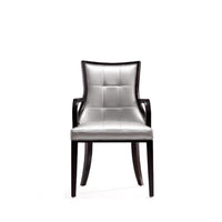 Manhattan Comfort Fifth Avenue 22.5" Traditional Faux Leather Upholstered Dining Armchair - Silver and Walnut-Traditional Dining Armchair for Dining Room Use