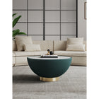 Manhattan Comfort - Table basse moderne Anderson 28,15 po en similicuir vert-Magnifique plateau de table en céramique effet marbre