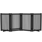 PawHut Free Standing Wooden 4 Panel Pet Gate with Door - Black-Made of MDF, robust gate 