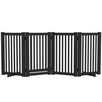 PawHut Free Standing Wooden 4 Panel Pet Gate with Door - Black-Made of MDF, robust gate 