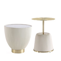 Manhattan Comfort - Lot de 2 tables d’appoint modernes Anderson en similicuir crème-Ensemble de deux tables d’appoint modernes pour salon