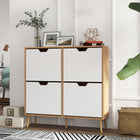 HOMCOM Shoe Cabinet with 4 Flip Drawers & Adjustable Shelves - Natural Wood-Two-level adjustable shelf in the flip drawers