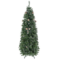 HOMCOM 6' Snow-Dipped Artificial Christmas Tree with Auto Open - Green-6ft tall tree with lush pine cones and needles for a natural look 