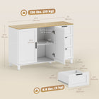 HOMCOM - Buffet moderne 47,2 po L avec portes à fermeture en douceur - blanc-Une étagère intérieure réglable sur 3 niveaux accueille des objets hauts comme des blenders ou de grandes bouteilles 