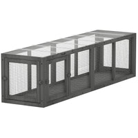 PawHut Outdoor Extendable Pet Enclosure with 3 Doors - Grey-Solid fir wood cat tunnel with plastic roof and wire mesh for long-lasting 